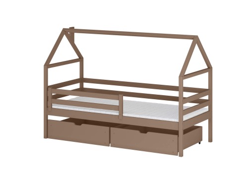 ARON 90x190 melkchocolade eenpersoons kinderbed huisje Lano Meubels