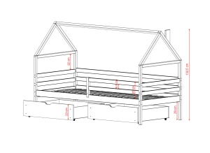 ARON 90x190 melkchocolade eenpersoons kinderbed huisje Lano Meubels
