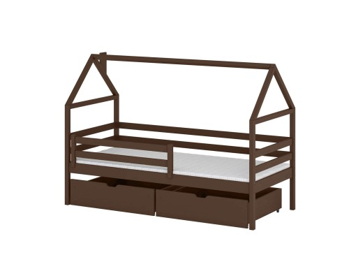ARON 80x190 puur chocolade eenpersoons kinderbed huisje Lano Meubels