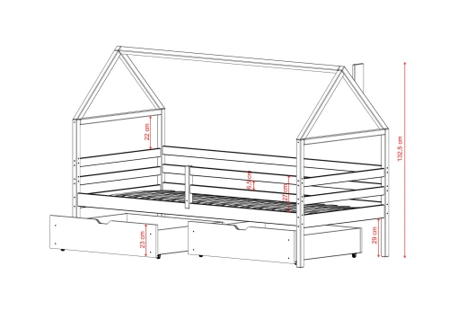 ARON 90x190 puur chocolade eenpersoons kinderbed huisje Lano Meubels
