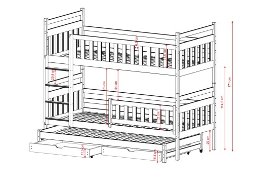 KLARA 80x160 grafiet stapelbed Lano Meubels