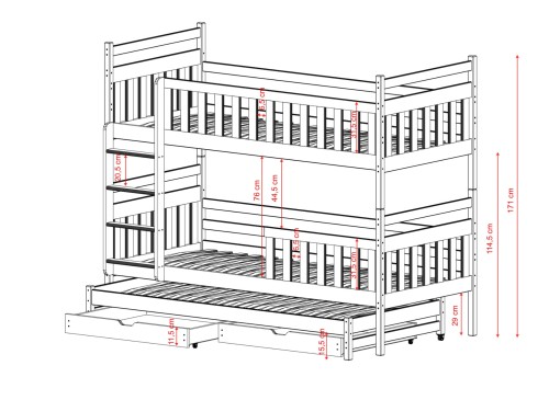 KLARA 90x200 grafiet stapelbed Lano Meubels