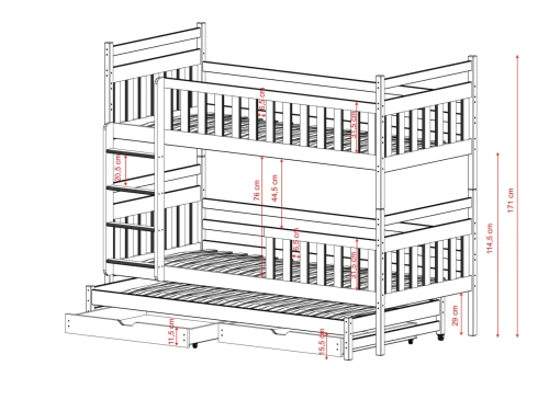 KLARA 90x200 grenen stapelbed Lano Meubels