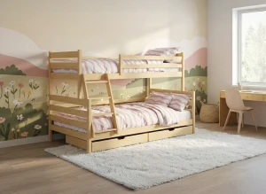 FAMI 90x200/120x200 grenen stapelbed met breder ligvlak Lano Meubels