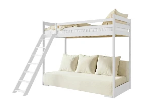 SOFINO 90x200/140x200 wit stapelbed met uitschuifbare sofa beige stof Poso 38 Lano Meubels