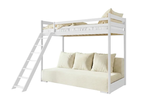 SOFINO 90x200/140x200 wit stapelbed met uitschuifbare sofa beige stof Poso 38 Lano Meubels