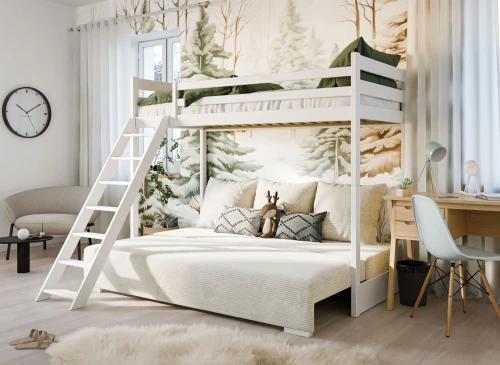 SOFINO 90x200/140x200 wit stapelbed met uitschuifbare sofa beige stof Poso 38 Lano Meubels