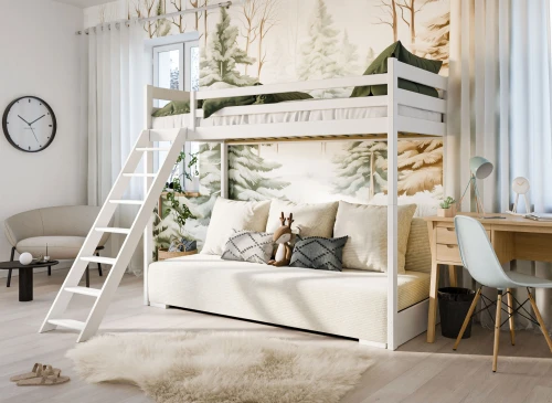 SOFINO 90x200/140x200 wit stapelbed met uitschuifbare sofa beige stof Poso 38 Lano Meubels