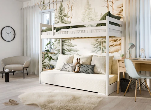 SOFINO 90x200/140x200 wit stapelbed met uitschuifbare sofa beige stof Poso 38 Lano Meubels