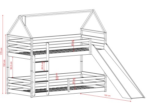 PLAY 90x190 roze stapelbed met glijbaan Lano Meubels