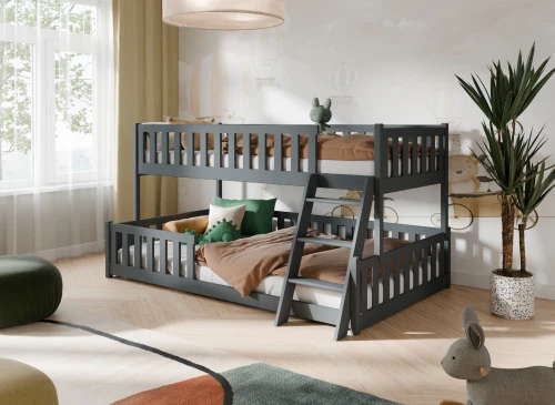 NICE 90x200/120x200 grafiet stapelbed met breder ligvlak Lano Meubels