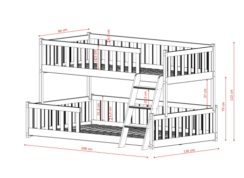 NICE 90x200/120x200 kasjmier stapelbed met breder ligvlak Lano Meubels