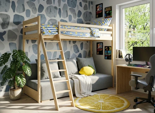 SOFINO 90x200/140x200 grenen stapelbed met uitschuifbare sofa grijs stof Zoom 15 Sage Lano Meubels