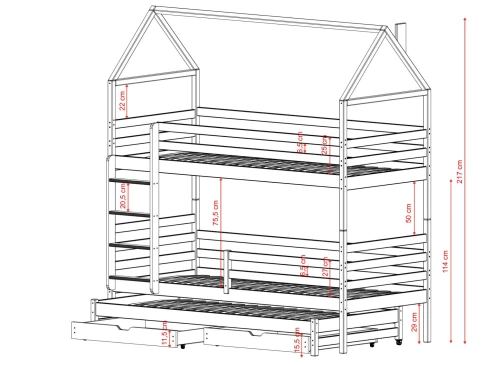 DALIA 90x200 katoen stapelbed huisje Lano Meubels