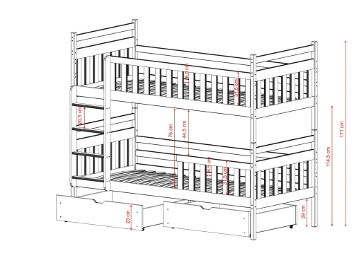 MONIKA 90x200 katoen stapelbed Lano Meubels