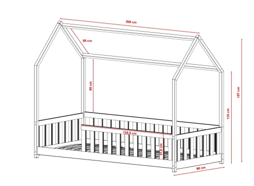 NOAH 90x200 katoen Montessori Vloerbed Kinderbed Huisje Lano Meubels