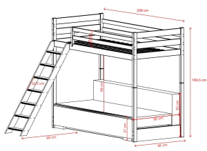 SOFINO 90x200/140x200 katoen hoogslaper met slaapbank grijze stof zoom 15 sage Lano Meubels
