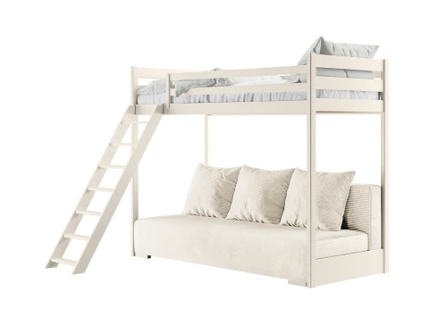 SOFINO 90x200/140x200 katoen hoogslaper wit met uitklapbare slaapbank beige stof Poso 38 Lano Meubels