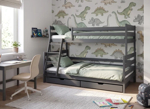 FAMI 90x200/120x200 grafiet stapelbed met breder ligvlak Lano Meubels