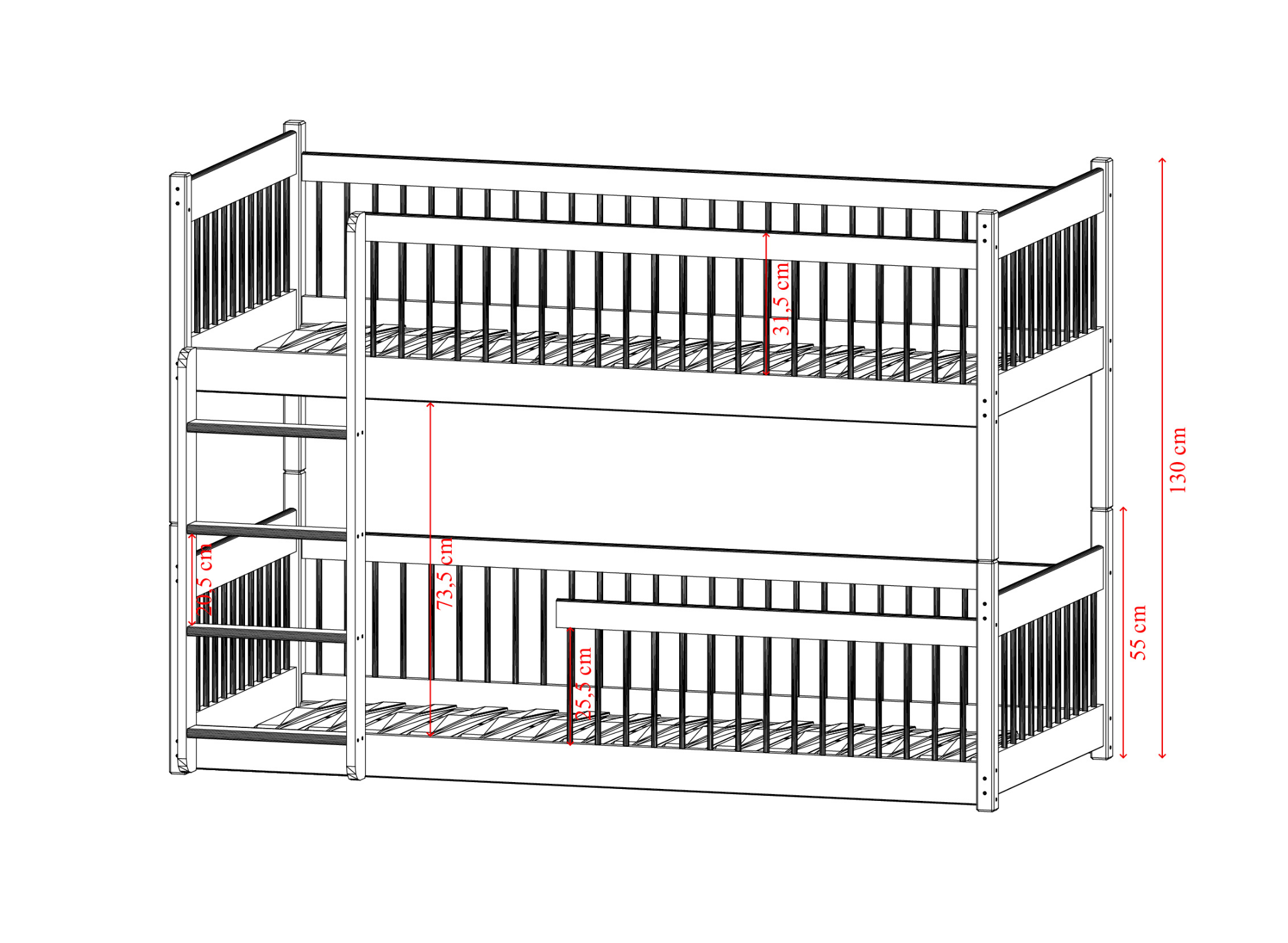 Afmetingen stapelbed BOSTON